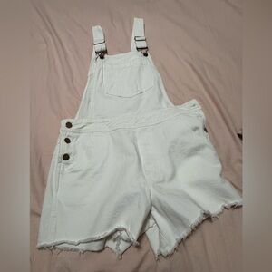 White Denim Shorts Overalls